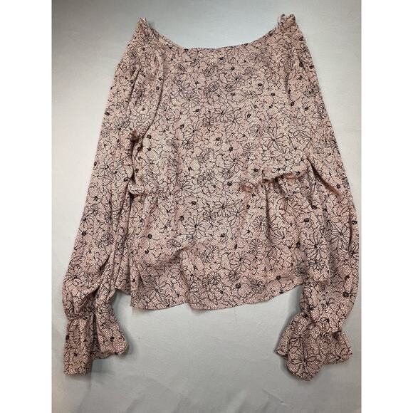 Nordstrom Rack Floral Long Sleeve Blouse Size L Pink Black Lined - Picture 7 of 7